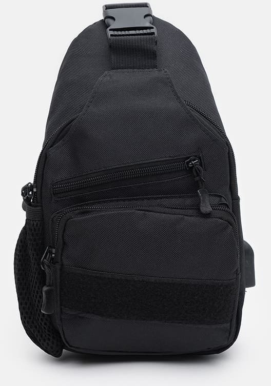 Черная вместительная мужская сумка-рюкзак через плечо из текстиля Monsen (22111)