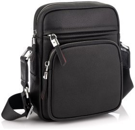 Мужская сумка-планшет из натуральной кожи черного цвета на змейке Tiding Bag 77542