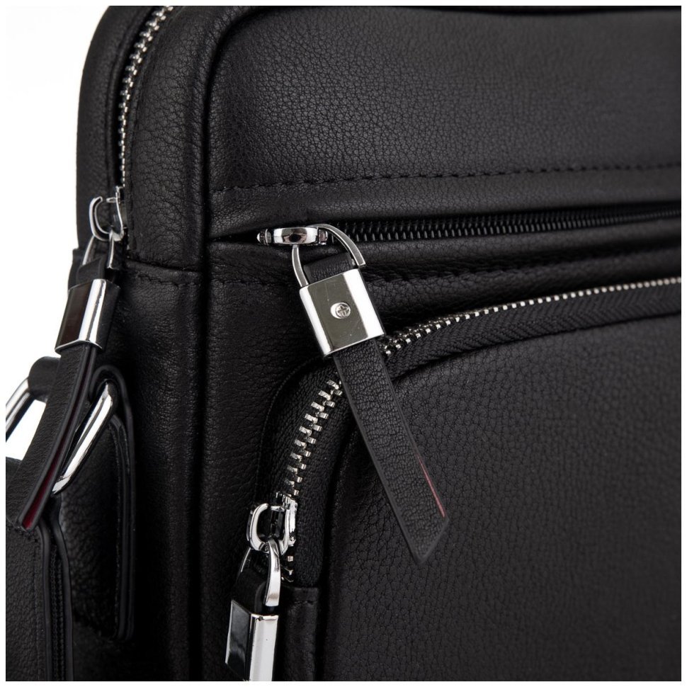 Мужская сумка-планшет из натуральной кожи черного цвета на змейке Tiding Bag 77542 modnotak фото №2