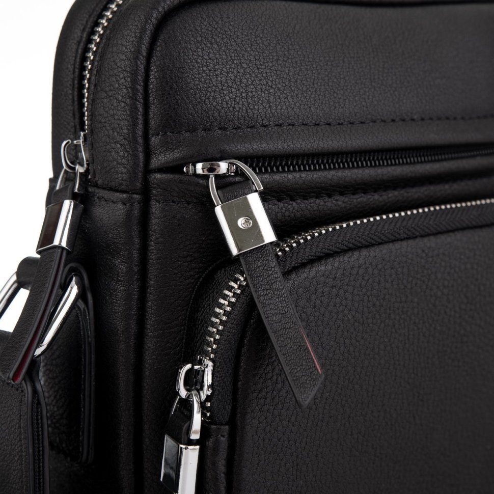 Мужская сумка-планшет из натуральной кожи черного цвета на змейке Tiding Bag 77542 modnotak фото №7