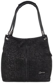 Повседневная женская сумка через плечо из натуральной кожи с цветочными узорами Desisan 107742 черного цвета