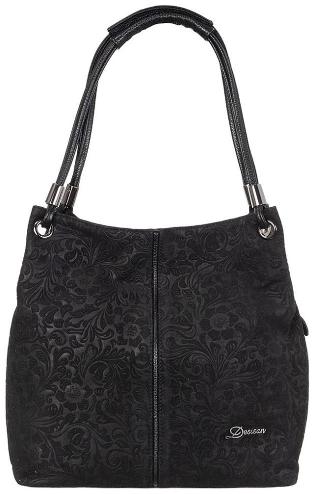 Повседневная женская сумка через плечо из натуральной кожи с цветочными узорами Desisan 107742 черного цвета modnotak фото №1