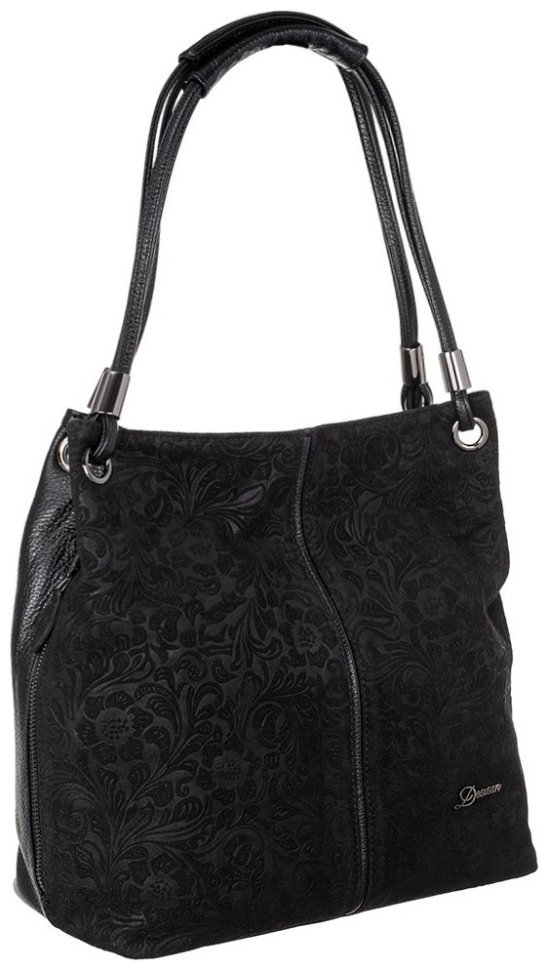 Повседневная женская сумка через плечо из натуральной кожи с цветочными узорами Desisan 107742 черного цвета modnotak фото №3