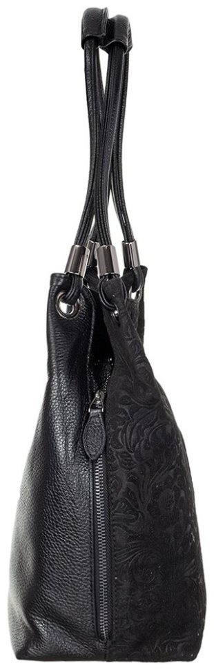 Повседневная женская сумка через плечо из натуральной кожи с цветочными узорами Desisan 107742 черного цвета modnotak фото №4