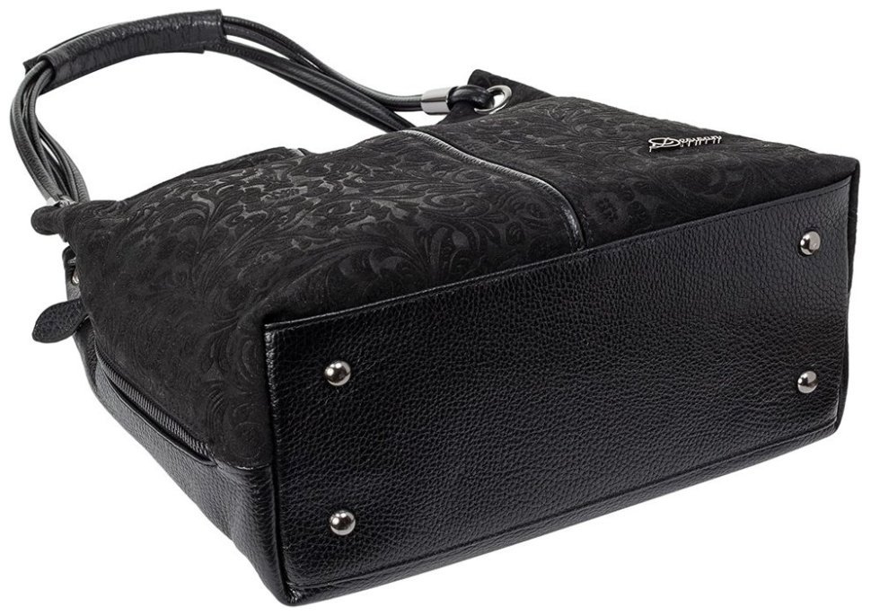 Повседневная женская сумка через плечо из натуральной кожи с цветочными узорами Desisan 107742 черного цвета modnotak фото №5