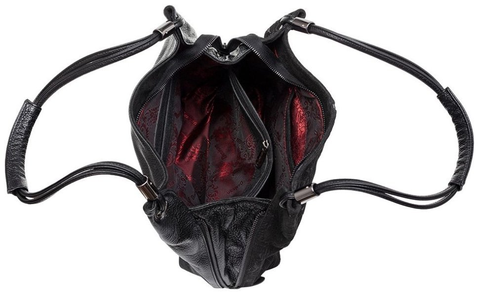 Повседневная женская сумка через плечо из натуральной кожи с цветочными узорами Desisan 107742 черного цвета modnotak фото №6