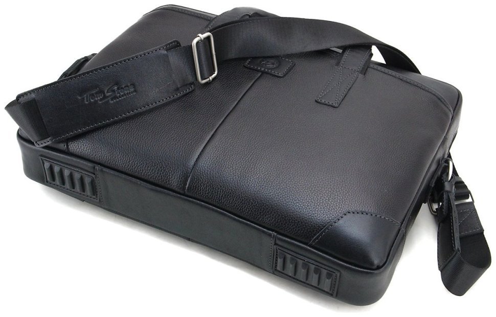 Мужская кожаная сумка-портфель черного цвета с ручками Tom Stone 77742