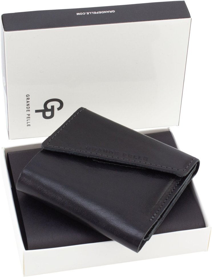Черный кошелек небольшого размера из натуральной итальянской кожи высокого качества Grande Pelle 67842