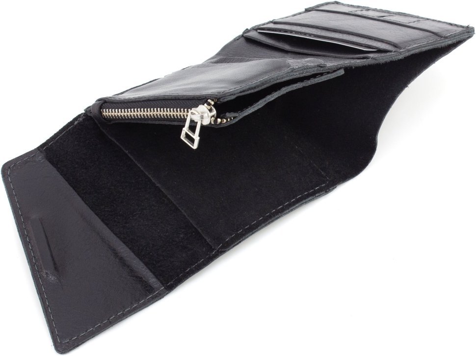 Чорний гаманець невеликого розміру із натуральної італійської шкіри високої якості Grande Pelle 67842