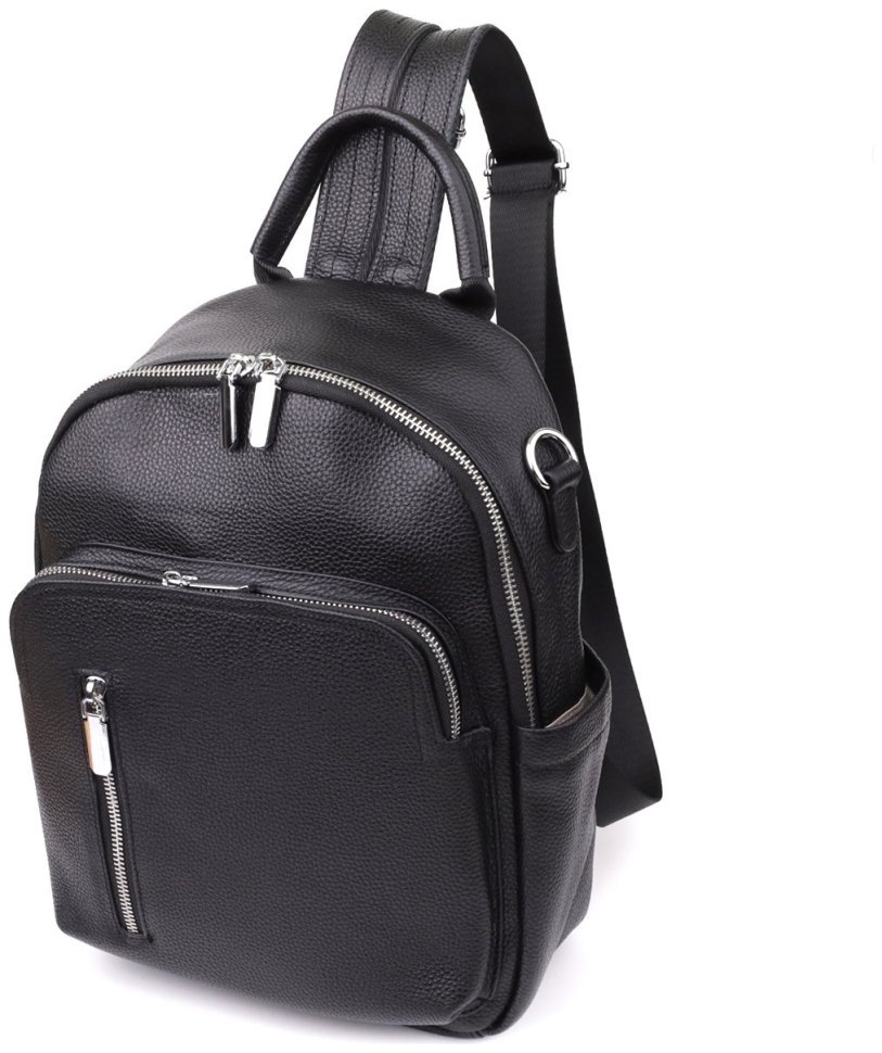 Городской женский рюкзак из натуральной фактурной кожи черного цвета Vintage 97842 modnotak фото №1