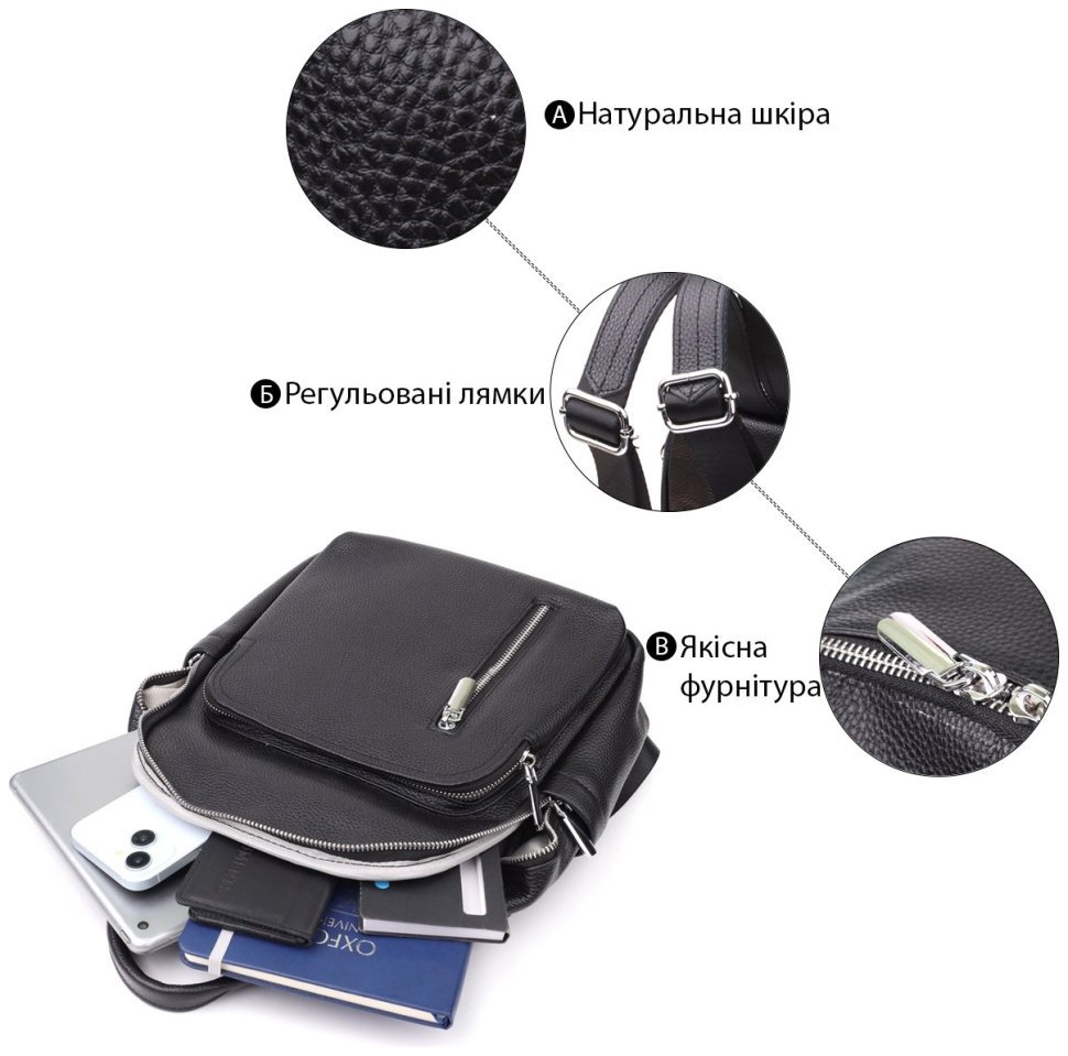 Городской женский рюкзак из натуральной фактурной кожи черного цвета Vintage 97842 modnotak фото №4