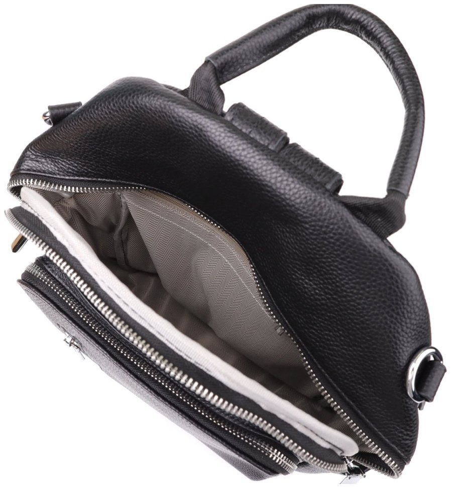 Городской женский рюкзак из натуральной фактурной кожи черного цвета Vintage 97842 modnotak фото №7