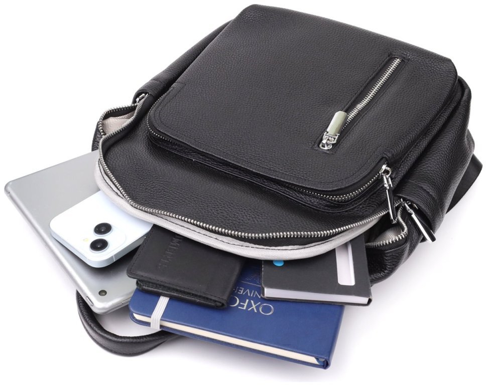 Городской женский рюкзак из натуральной фактурной кожи черного цвета Vintage 97842 modnotak фото №9