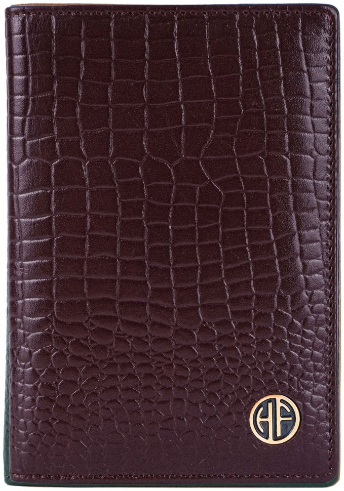 Кожаная обложка для паспорта с фактурой под крокодила Hammonds Flycatcher PH602 коричневая 108042 modnotak фото №1