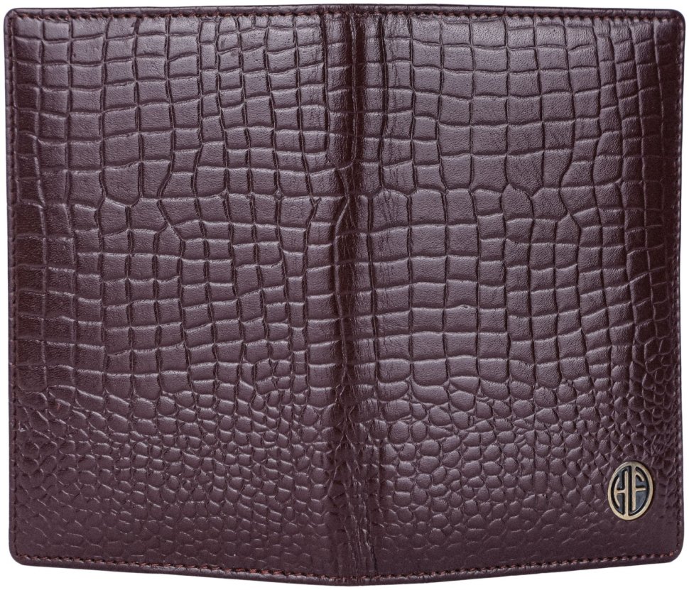 Кожаная обложка для паспорта с фактурой под крокодила Hammonds Flycatcher PH602 коричневая 108042 modnotak фото №3