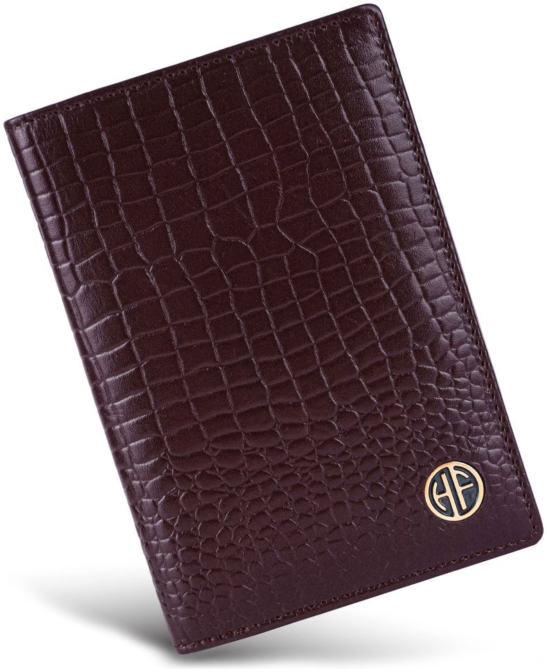 Кожаная обложка для паспорта с фактурой под крокодила Hammonds Flycatcher PH602 коричневая 108042 modnotak фото №4
