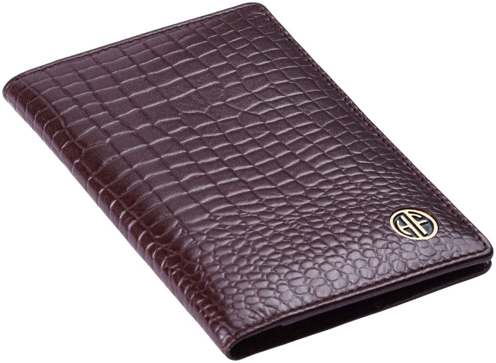 Кожаная обложка для паспорта с фактурой под крокодила Hammonds Flycatcher PH602 коричневая 108042 modnotak фото №5