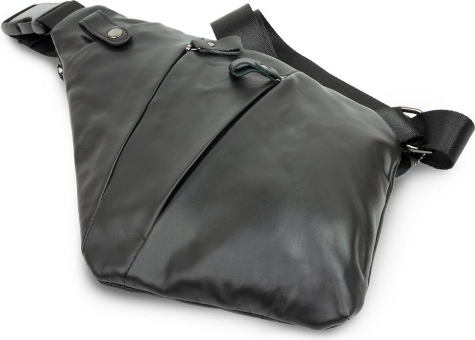 Чорна практична сумка через плече з натуральної шкіри Vintage (14997)