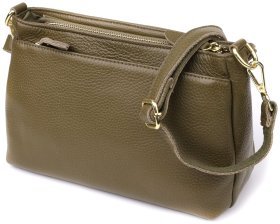 Городская женская сумка кросс-боди из фактурной кожи оливкового цвета Vintage 98142