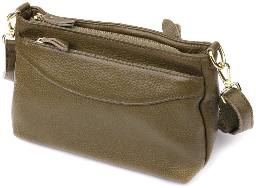 Міська жіноча сумка крос-боді з фактурної шкіри оливкового кольору Vintage 98142 modnotak фото №2