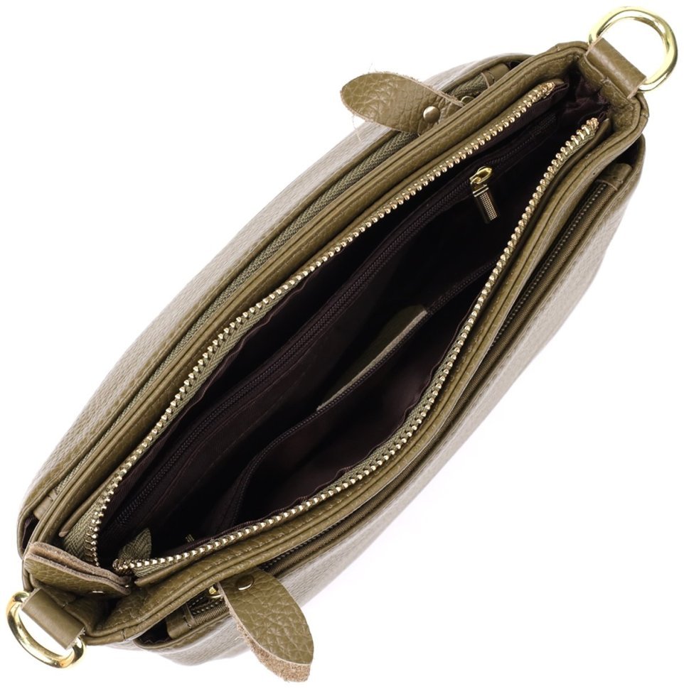 Міська жіноча сумка крос-боді з фактурної шкіри оливкового кольору Vintage 98142 modnotak фото №7