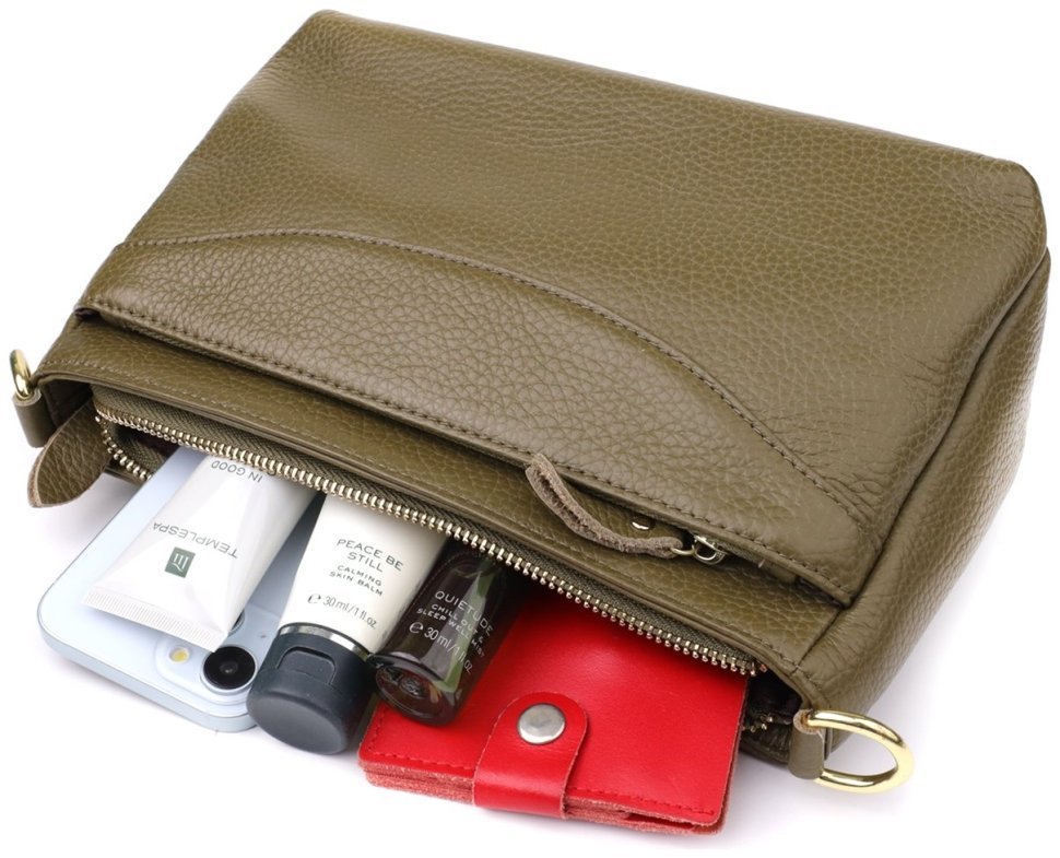 Міська жіноча сумка крос-боді з фактурної шкіри оливкового кольору Vintage 98142 modnotak фото №8