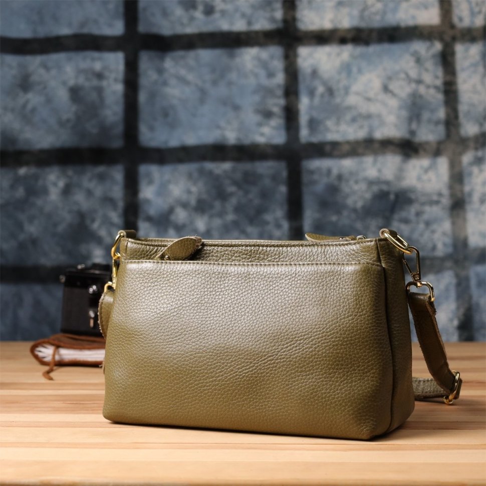 Міська жіноча сумка крос-боді з фактурної шкіри оливкового кольору Vintage 98142 modnotak фото №10