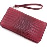 Кожаный кошелек-клатч красного цвета с ремешком на запястье KARYA (12395) - 5