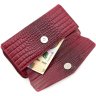 Кожаный кошелек-клатч красного цвета с ремешком на запястье KARYA (12395) - 3