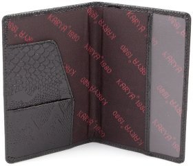 Обложка на паспорт из натуральной черной кожи с тиснением KARYA (092-013)