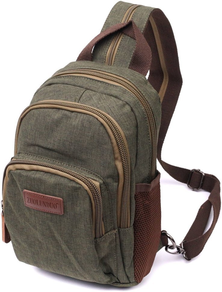 Чоловіча сумка-рюкзак середнього розміру з оливкового текстилю Vintage 2422145