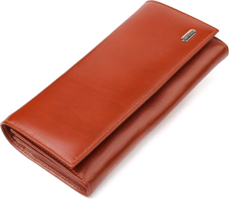 Коричневий жіночий гаманець із натуральної шкіри із клапаном на кнопці CANPELLINI (2421532)