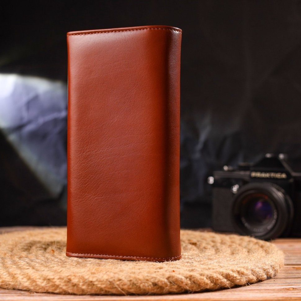 Коричневий жіночий гаманець із натуральної шкіри із клапаном на кнопці CANPELLINI (2421532)