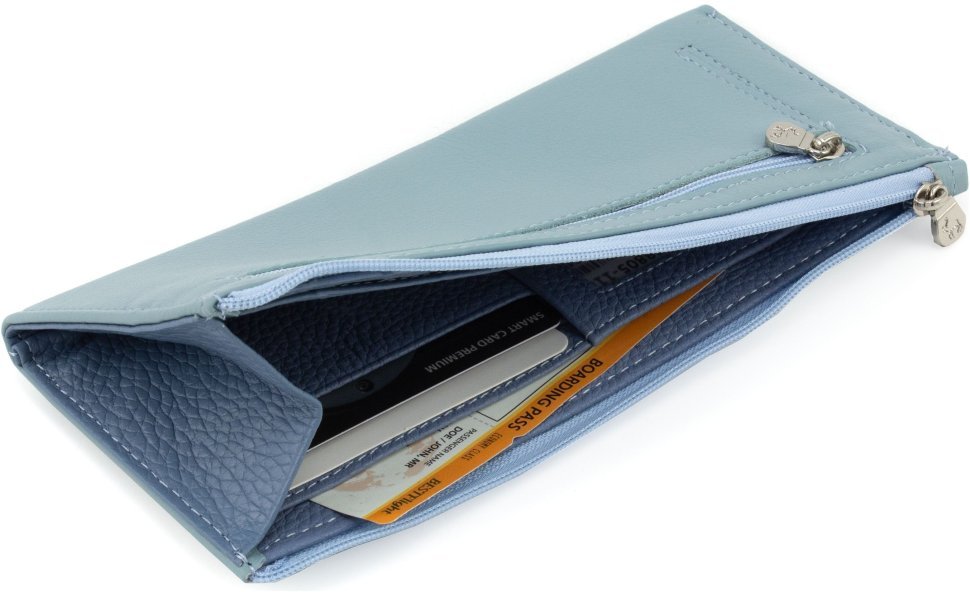 Красивий тонкий жіночий гаманець із натуральної шкіри блакитного кольору Marco Coverna 68642
