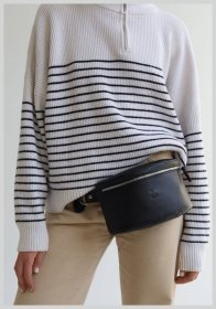 Качественная кожаная сумка-бананка черного цвета BlankNote 78942