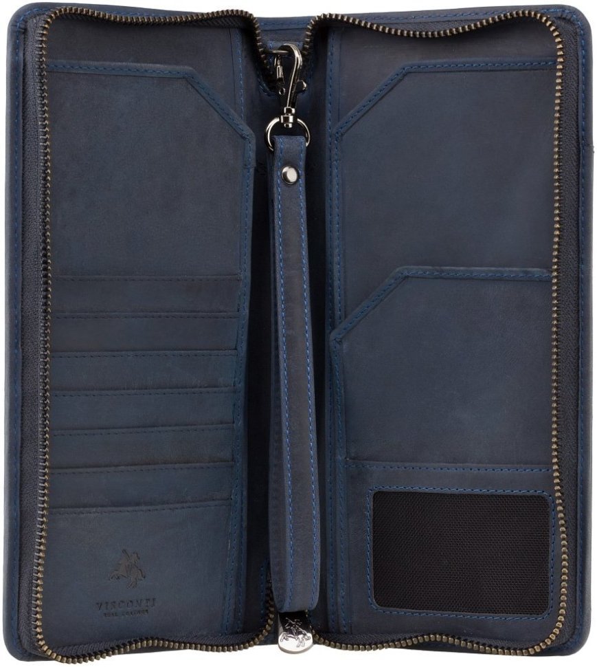 Вінтажний дорожній гаманець із натуральної шкіри синього кольору Visconti Wing 69042