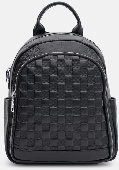 Жіночий шкіряний рюкзак чорного кольору з тисненням Ricco Grande (59142)