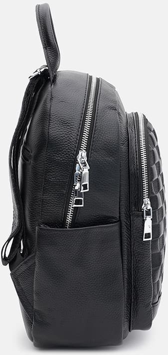 Женский кожаный городской рюкзак черного цвета с тиснением Ricco Grande (59142)