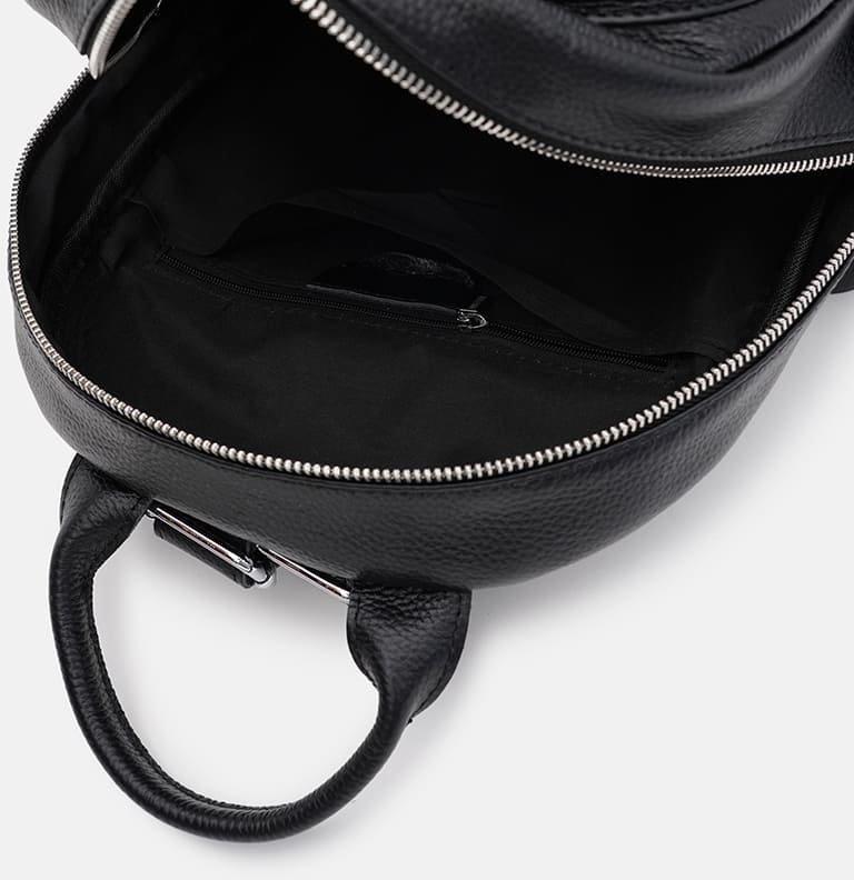 Женский кожаный городской рюкзак черного цвета с тиснением Ricco Grande (59142)