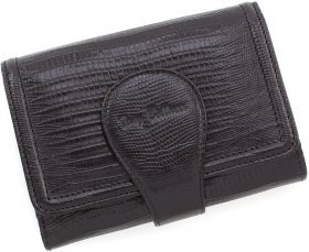 Шкіряний жіночий гаманець чорного кольору з візерунком під рептилію Tony Bellucci (12467)