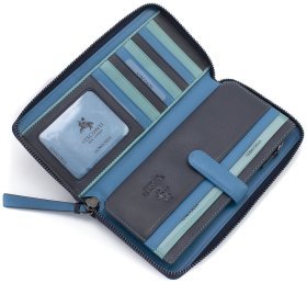 Черный женский кошелек крупного размера из натуральной кожи на змейке Visconti 69242