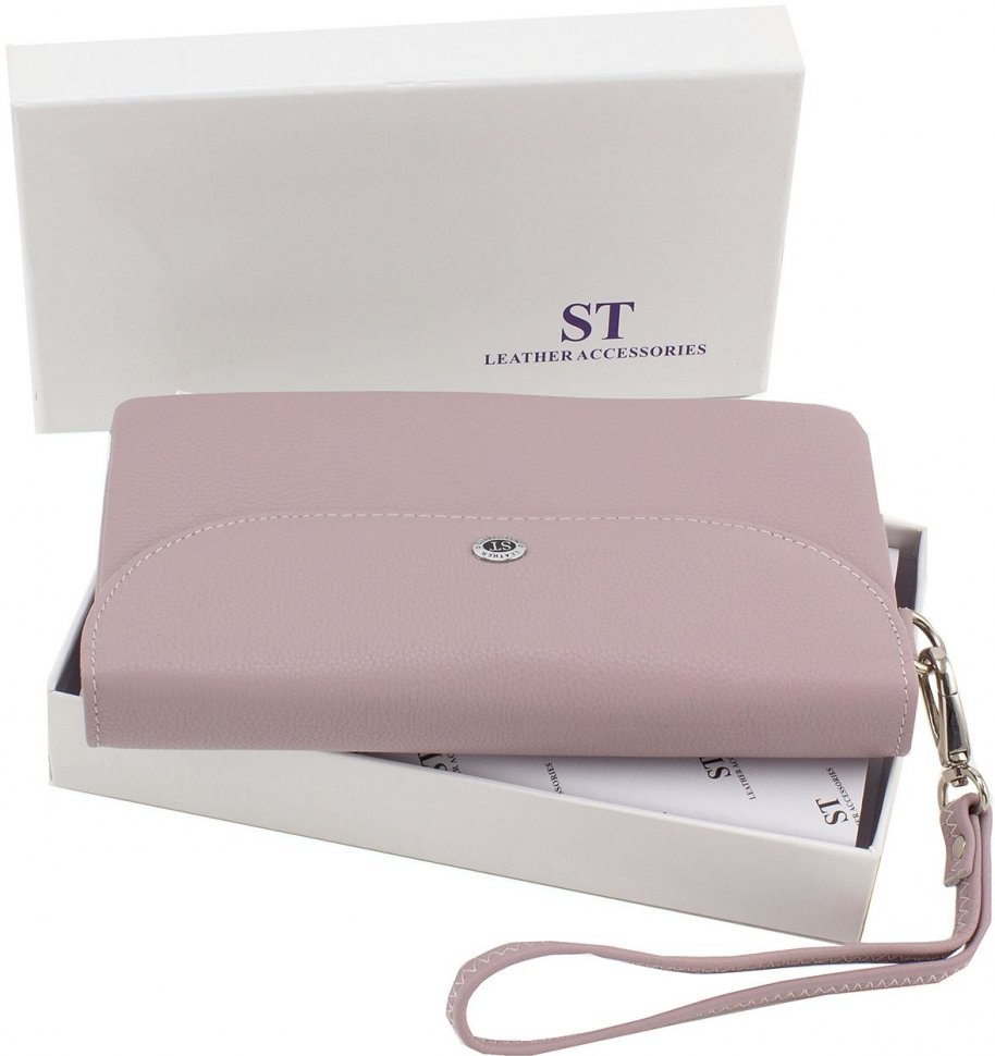 Темно-рожевий довгий жіночий гаманець-клатч з натуральної шкіри ST Leather (14036)