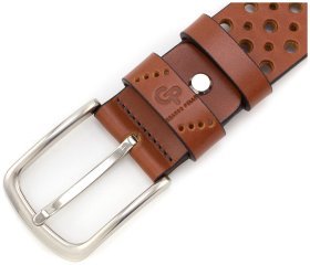 Кожаный широкий ремень рыжего цвета с перфорацией Grande Pelle (43266)