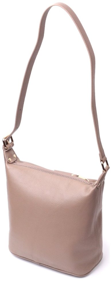 Шкіряна жіноча сумка бежевого кольору з однією лямкою на плече Vintage 2422306