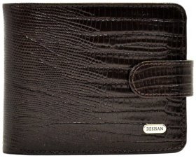 Кожаное мужское портмоне с лазерным тиснением Desisan 80443 коричневого цвета