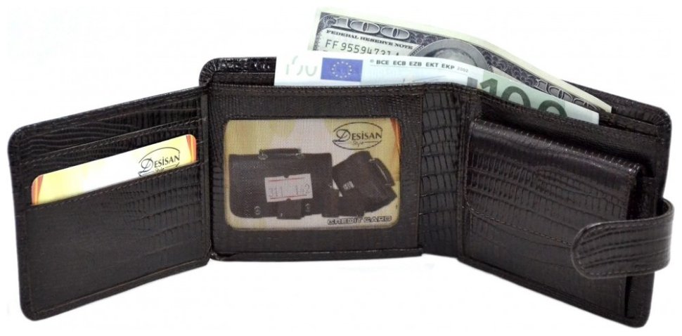 Кожаное мужское портмоне с лазерным тиснением Desisan 80443 коричневого цвета modnotak фото №4
