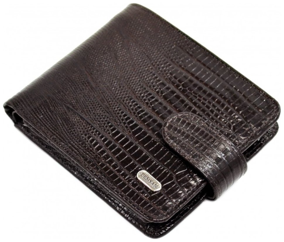 Кожаное мужское портмоне с лазерным тиснением Desisan 80443 коричневого цвета modnotak фото №5