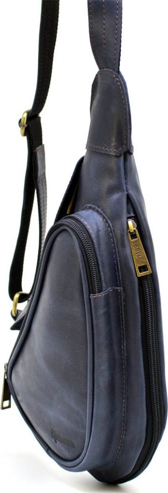 Cиняя мужская сумка-слинг из натуральной кожи через плечо TARWA (21659)