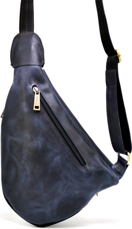 Cиняя мужская сумка-слинг из натуральной кожи через плечо TARWA (21659)