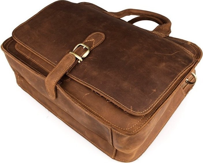 Стильна чоловіча сумка портфель з вінтажній коричневої шкіри VINTAGE STYLE (14081)